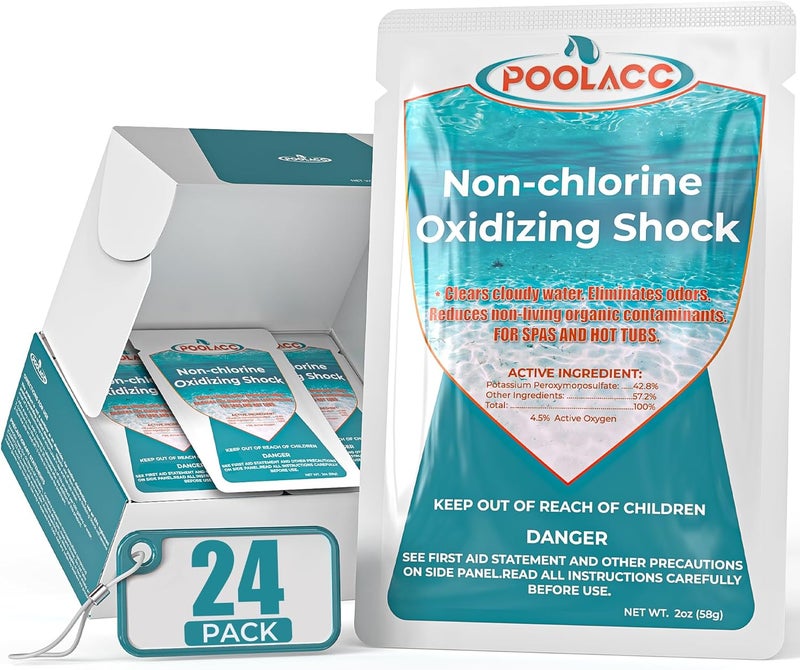 POOLACC Non-Chlorine Spa Shock Oxidizer for Hot Tub, Chlorine-Free Treatment & Enhanced Oxidizing Shock for Hot Tubs & Spas, Single Dose Packets for Easy Hot Tub Maintenance & Treatment - 24 Packs (3lbs) - Image 1